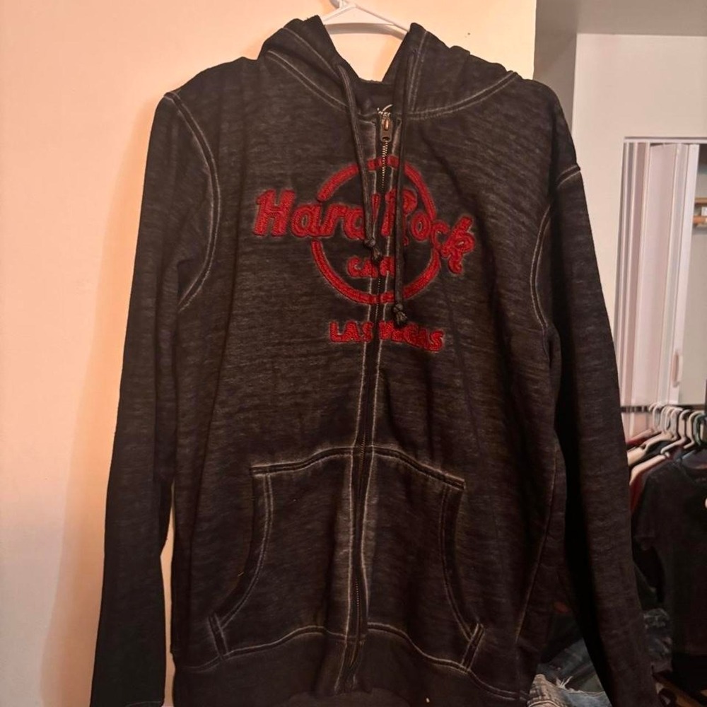 Hard Rock Cafe London black zip-up hoodie size L